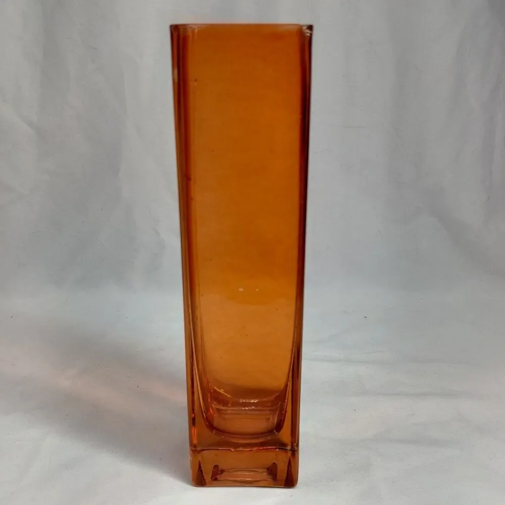 Glossy Amber Glass Rectangular Vase Decorative Solid China